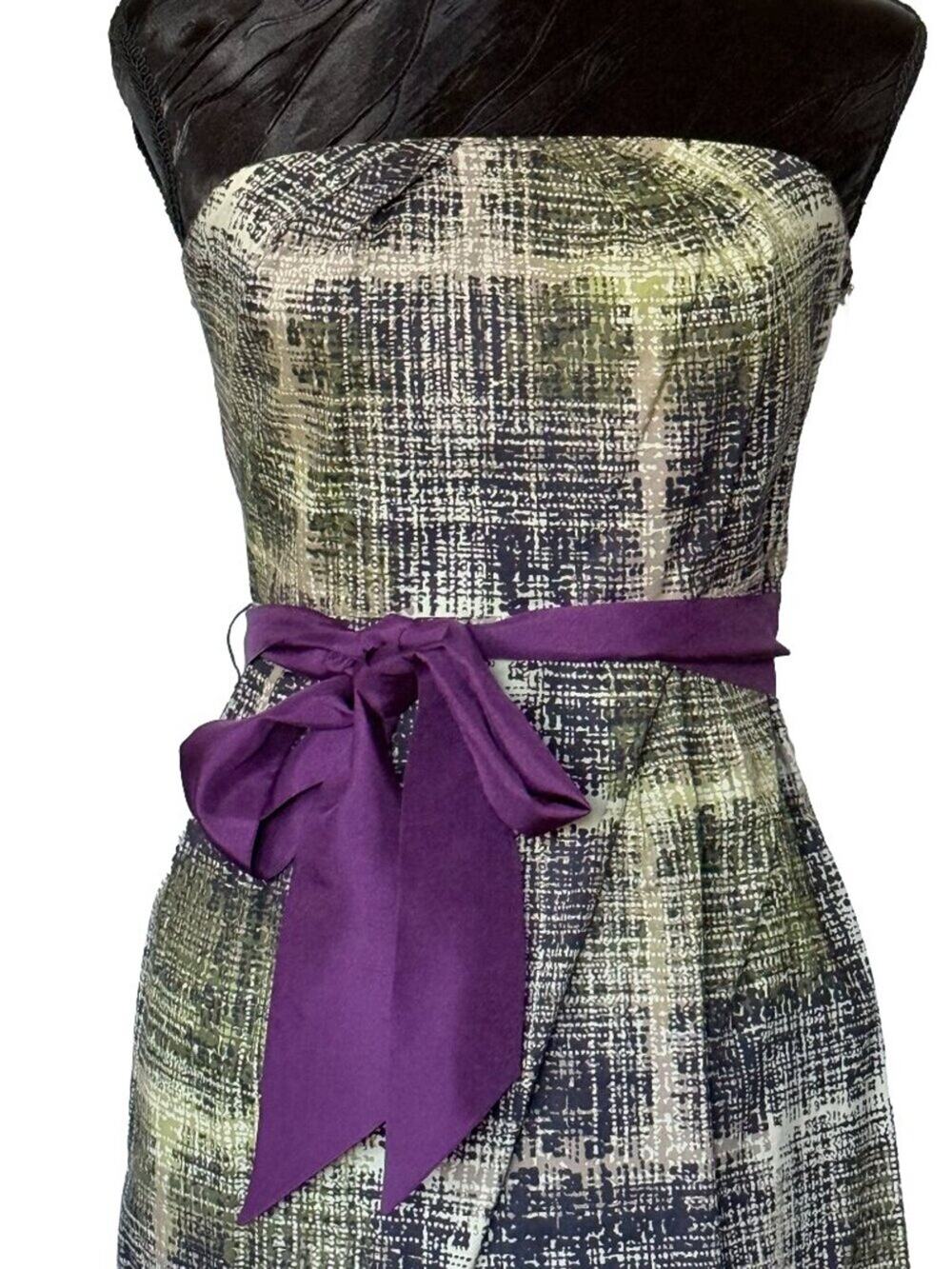 Anthropologie Edme & Esyllte Strapless Abstract Dress Purple Sash  SIZE 0